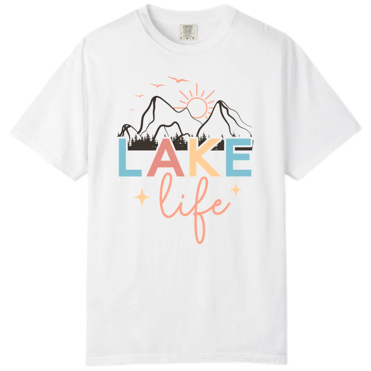 Mountain Lake Life Typography Comfort Color in White